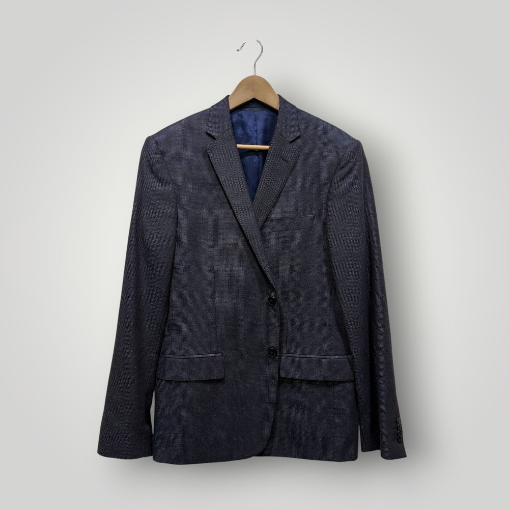 Versace Collection Navy Blue 100% Wool Micro Pattern Blazer Jacket 50 IT 40 US
